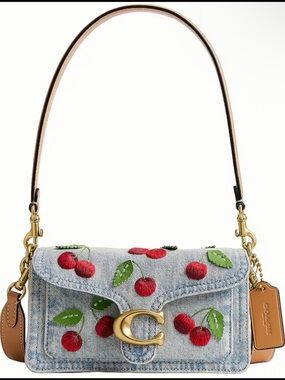 NWT Coach Tabby Denim Cherry Embroidered Bag